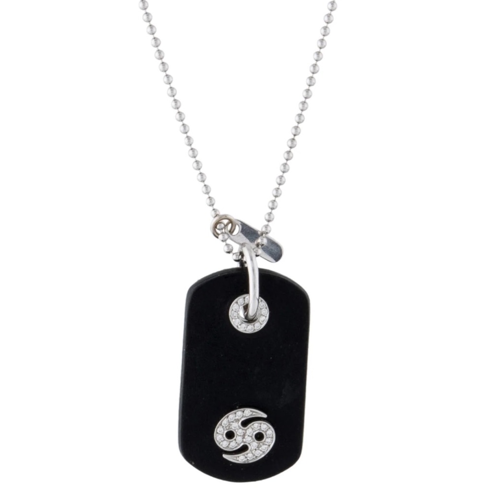 Gucci 18K Diamond & Leather Cancer Sign Tag Necklace Retail $2,400